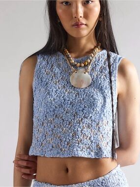 Free People Light Blue Crochet Sleeveless Crop Top